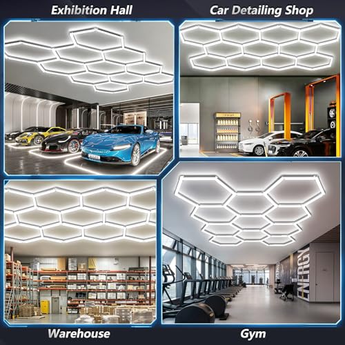 Bevenus Hexagon LED Garage Light, 322W 6500K Super Bright Honeycomb Ceiling Light, Easy Install DIY Hex Light for Workshop Warehouse Gym Auto Detailing Commercial Exhibition Hall (11 Grids) - size: 11 Grids