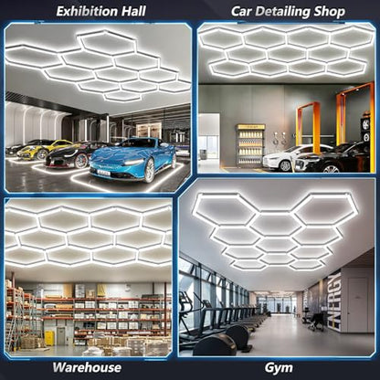 Bevenus Hexagon LED Garage Light, 322W 6500K Super Bright Honeycomb Ceiling Light, Easy Install DIY Hex Light for Workshop Warehouse Gym Auto Detailing Commercial Exhibition Hall (11 Grids) - size: 11 Grids