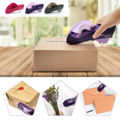 Automatic Tape Dispenser for Wrapping Gifts, Handheld Packaging Tape Dispenser Gun with Cutter, Dispensers for Adhesive Tapes-Purple - color: Purple