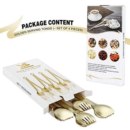 MSY BIGSUNNY Mini Appetizer Tongs Stainless Steel Set of 4, Metal Small Serving Tongs, 6 Inch(15.2cm, Golden) - color: Golden Tongs, size: 6 inch