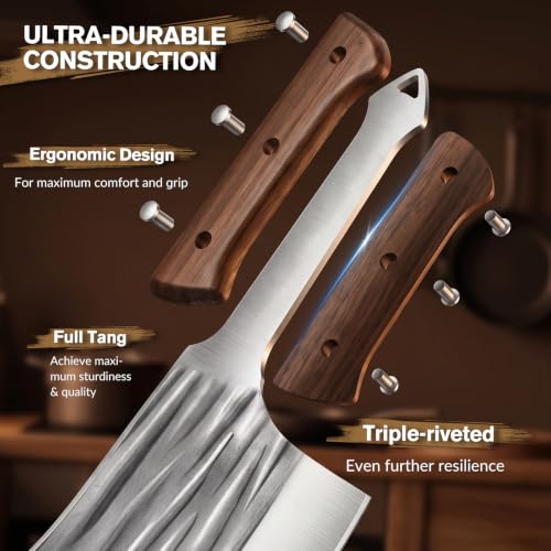 MDHAND Butcher Knife Set, Hand Forged Kitchen Chef Knife Set with Roll Bag - size: 14PCS Stripe Butcher Knife Set