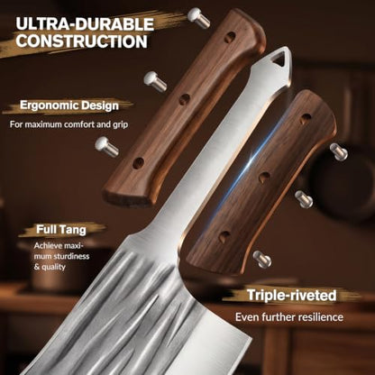 MDHAND Butcher Knife Set, Hand Forged Kitchen Chef Knife Set with Roll Bag - size: 14PCS Stripe Butcher Knife Set