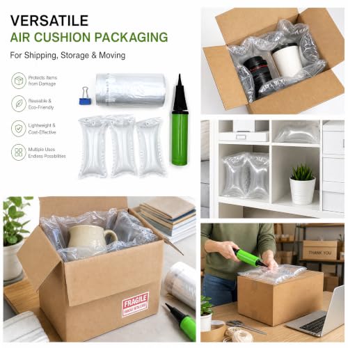 400 Count Air Pillows for Shipping, Inflatable Air Cushion Bags Roll with Pump, Leak-Proof Bag Stuffing for Shape, Reusable Packaging Filler Supplies for Shipping Moving Box, 3.54'' x 7.87''