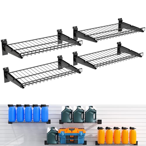 4 Pack Metal Slatwall Shelves 16X8.3 Inch, Black - color: Black, size: S4PC