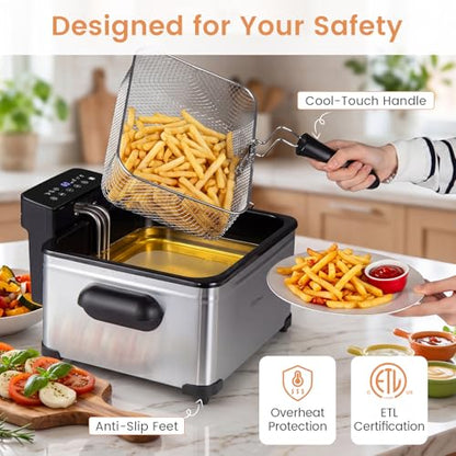 COSTWAY Deep Fryer w/Touch Screen, 5.3-Qt/5L Electric Fryer, 1700W, Silver - color: Silver, size: 5.3 Qt (5 L)