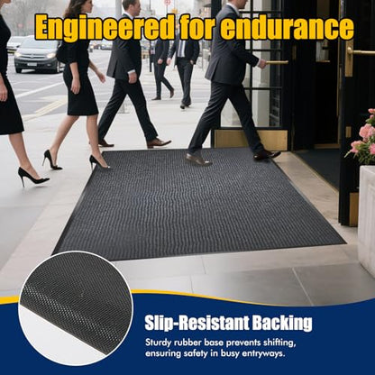 Extra Large Indoor/Outdoor Entrance Mat - 4 x 10 Feet, Rubber Border Door Mat Heavy Duty, Waterproof, Low-Profile, Easy to Clean, Rubber Entry Mat, Commercial Floor Mat, Charcoal Grey - size: 4 x 10 Feet