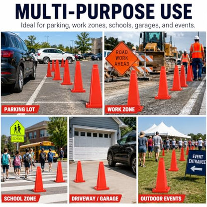 BESEA 3 Pack 28 Inch Red Traffic Cones with Weighted Base - color: Red, size: 28INCH