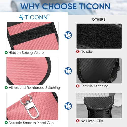 TICONN 2PK Faraday Bag for Car Key Fob, Anti-Theft NFC RFID Blocking Pouch - color: Pink, size: Medium