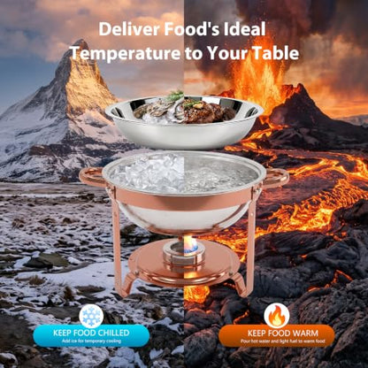 4-Pack Rose Gold Chafing Dishes for Buffet – 6QT 304 Stainless Steel Complete Food Warmer Set with Lids, Water Pans & Fuel Holders, Ideal for Weddings, Parties & Events - color: Rose Gold