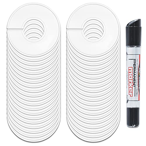 AMT 40 Pack Closet Dividers, Clothing Dividers, Round Clothes Size Dividers for Closets with Double Ended Marker Pen (Blank) (40 Pack- White) - size: 40 Pack - White