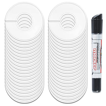 AMT 40 Pack Closet Dividers, Clothing Dividers, Round Clothes Size Dividers for Closets with Double Ended Marker Pen (Blank) (40 Pack- White) - size: 40 Pack - White