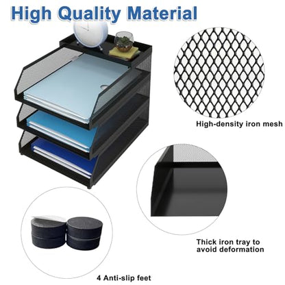 Natwind 3-Tier Stackable Metal Mesh Desk Paper Tray Organizer,Black - color: Black, size: 3 tier