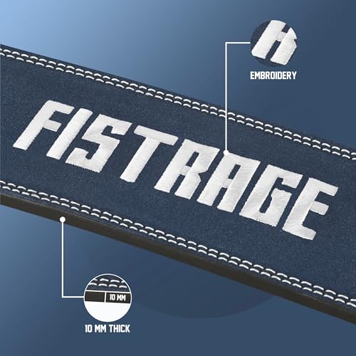 FISTRAGE Lever Buckle Weight Lifting Leather Black Belt Gym Back Support for Men & Women Training Fitness Exercise for Tough Workouts | Power Lifters | Supports Lumber Lower Back - color: Navy Blue, size: Large