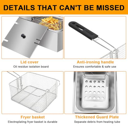 10QT Electric Deep Fryer for Chicken, Fries, and Onion Rings, Family Size