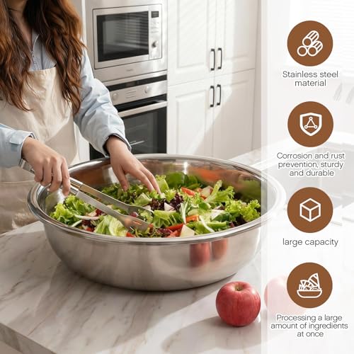 Lounsweer 2 Pack 50 Quart Stainless Steel Large Mixing Bowl 27.5" Silver 304 Stainless Steel Extra Large Capacity Stackable Mixing Bowl for Commercial Kitchens/large Families/school Cafeteria