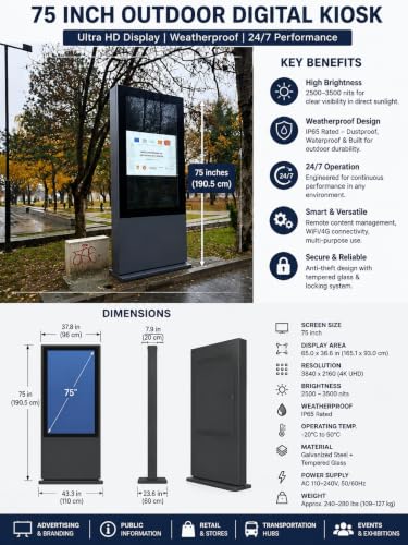 Outdoor Digital Signage Totem Kiosk with Touchscreen Display