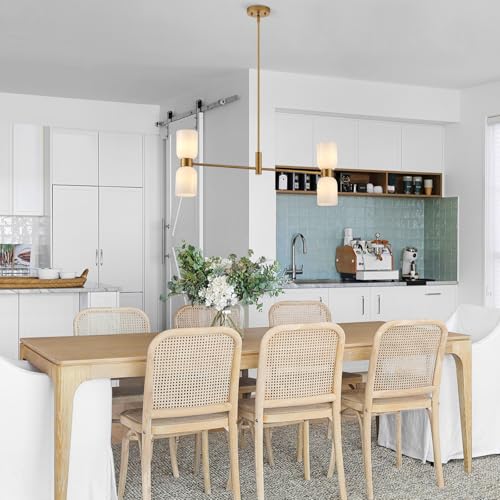 Modern Linear Chandelier for Kitchen Island, Gold Island Light Fixtures with White Glass Shade, 4-Light Linear Pendant Light Fixture for Dining Room - color: Gold