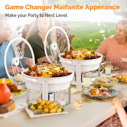 ROVSUN 6QT Chafing Dishes for Buffet 4 Pack,[Game Changer Maifanite-Coated] Chafing Dish Buffet Set,Chafers and Buffet Warmers Sets with Lid Holder,Naturally Elegant for Party Wedding Event - color: White