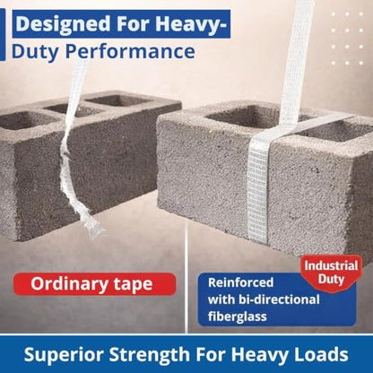 Filament Tape Bi-Directional Cross Weave, Fiberglass Reinforced Strapping Tape, Heavy Duty Industrial Packing & Palletizing, Strong Adhesive Shipping Tape 2" x 60 Yards - 3 Rolls