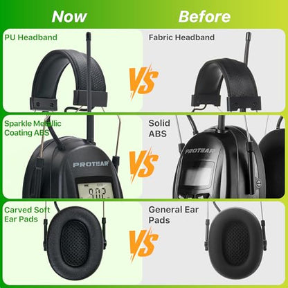 AM/FM Radio Headphones 25dB NRR,Noise Reduction Safety Earmuffs,Digital Display Headset,Powered by AA Battery,Hearing Protection for Walkman Mowing Lawn Work,Black - color: Black
