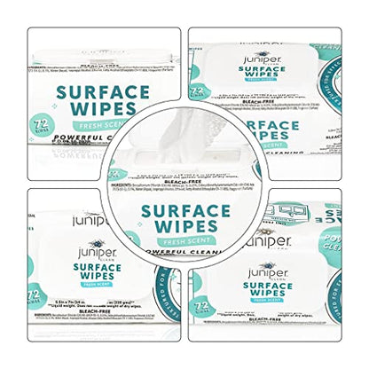 Juniper CLEAN 6 Pack Surface Cleaning Wipes Bleach Free, All-Purpose Cleaner for Bathroom, Kitchen, Office, 72 Count Soft Flow, Fresh Scent, Lint Free & Durable - size: 72 Count (Pack of 6)