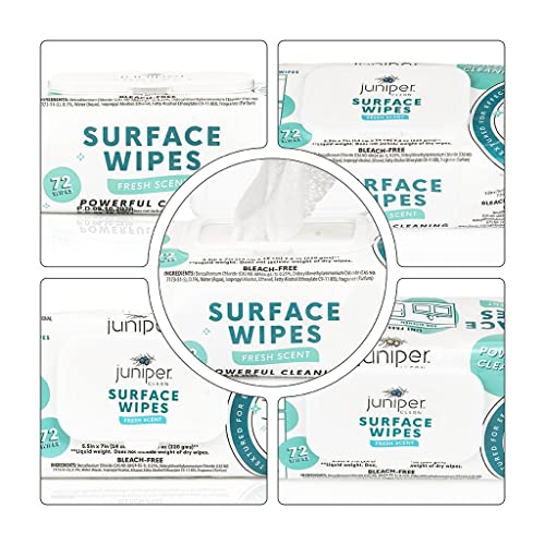 Juniper CLEAN 1 Pack Surface Cleaning Wipes Bleach Free, All-Purpose Cleaner for Bathroom, Kitchen, Office, 72 Count Soft Flow, Fresh Scent, Lint Free & Durable - size: 72 Count (Pack of 1)