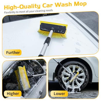 Ordenado 56" Car Wash Brush with Long Handle, Soft Bristle& Rubber Squeegee - color: Yellow