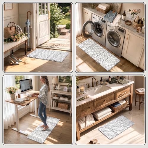 KIMODE Kitchen Mats 2 PCS, Cushioned Anti Fatigue Kitchen Rugs and Mats - color: Black and White Diamond, size: 17.3" x 47 "+ 17.3" x 29 "--0.47 inches