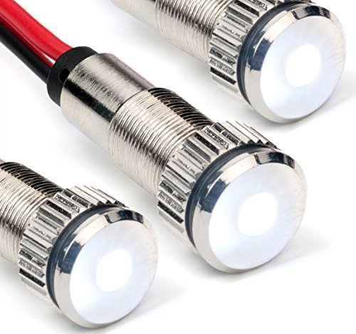 Oznium 3 Pack of PLUG-N-PLAY Instrument Cluster LED Indicator Light Dash Bulbs. Aluminum Pilot Lights. Acrylic Lens. Flush Panel Mount 5/16" 8mm 12V for Speedometer Odometer (Silver Bezel, White LED) - color: Silver Bezel, White LED, size: 3 Pack