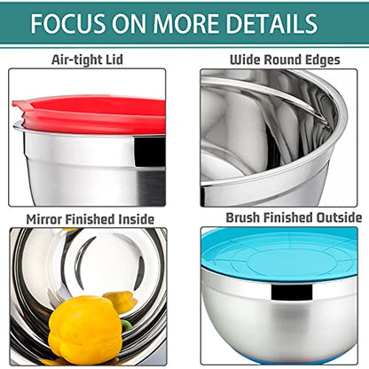 P&P CHEF Stainless Steel Mixing Bowls With Lids, Set of 6, Multicolor - color: Multicolor
