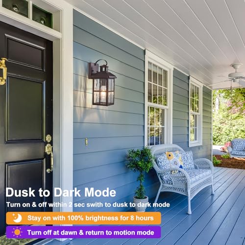 2 Pack Motion Sensor Porch Light Dusk to Dawn Outdoor Wall Light - color: Bronze 2