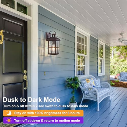 2 Pack Motion Sensor Porch Light Dusk to Dawn Outdoor Wall Light - color: Bronze 2