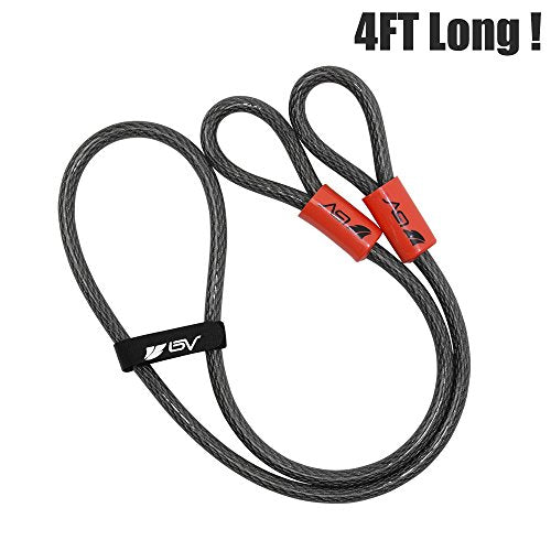 BV 4FT Heavy-Duty Security Cable Lock with Loops – Extra Thick 10mm (3/8") Braided Steel, Cut-Resistant & Weatherproof Wire Cable for Padlock, Gate, Bike, Motorcycle & Outdoor Equipment - color: Single, style: 4 FT