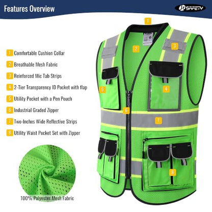 JKSafety Reflective Safety Vest for Men Cushioned Collar JK89M Green S - color: Mesh-green, size: Small