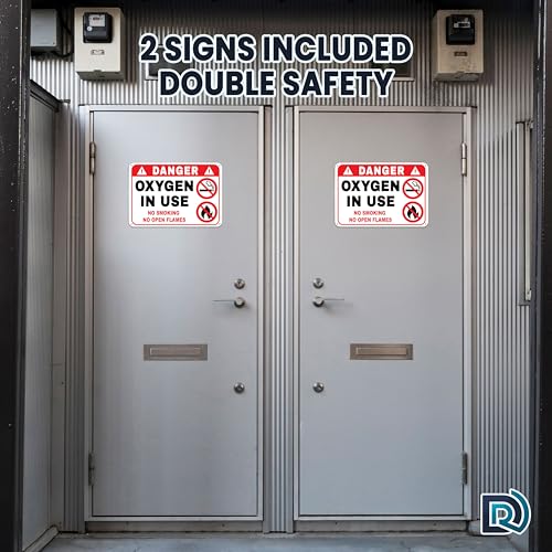 Oxygen in Use Signs, 10x7 Reflective Aluminum, No Smoking, 2 Pack