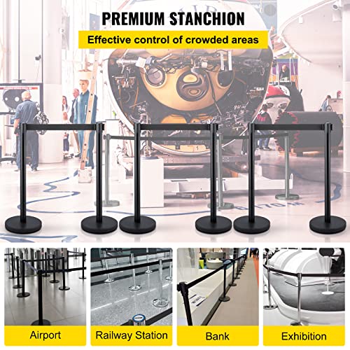 6PCS Stanchion Queue Post, Black 6.5ft Retractable Belt 36In Height, Stanchion Posts Queue Pole for Crowd Control Barriers