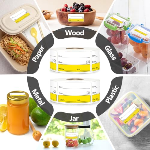 2 Rolls 1000 Pcs 1 inch X 2 inch Restaurant Quality Shelf Life Food Rotation Labels, Self-Adhesive Removable for Reusable Containers, Food Safety Date Sticker, Leftover Labels (Double-Yellow-Black) - style: Double-Yellow-Black