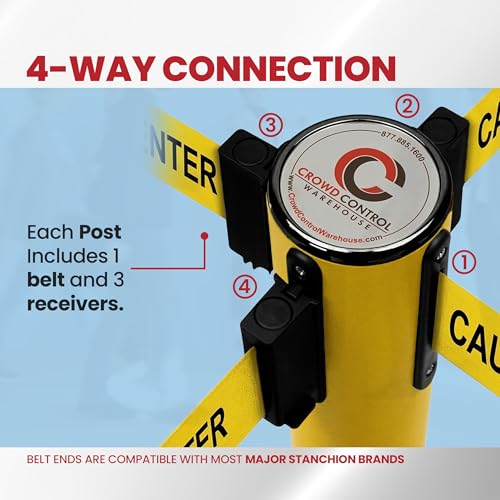 Crowd Control Warehouse 2 Stanchion Retractable Belt Barriers, 11 Foot - color: Caution do Not Enter Belt With Yellow Post