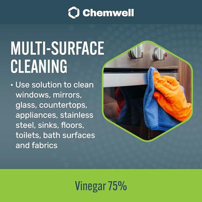 Chemwell 75% Vinegar (32 fl oz) - General Purpose All-Natural Multi-Surface Cleaner for Home, Patio & Commercial - High Performance, Powerful Concentrated Acetic Acid - Made in USA - color: 75% - 32 fl oz