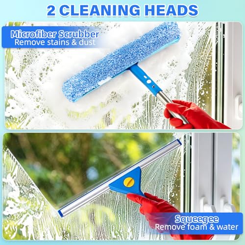 Window Cleaning Kit with Bucket, Squeegee and Scrubber for Home Outdoor