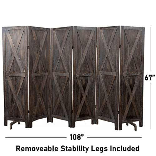 Premium Home 6-Panel Room Divider, Rustic Brown Barn Door X-Pattern Screen - color: Barnwood Brown - X Pattern - 6 Panel