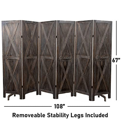 Premium Home 6-Panel Room Divider, Rustic Brown Barn Door X-Pattern Screen - color: Barnwood Brown - X Pattern - 6 Panel