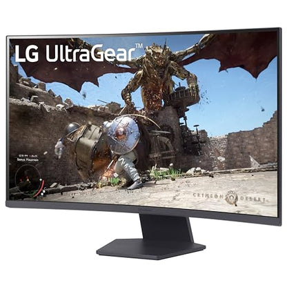 LG 32GS60QC-B Ultragear 32-inch Curved Gaming Monitor QHD (2560x1440) 180Hz 1ms 1000R AMD FreeSync HDR10 HDMIx2 DisplayPort Borderless Design Black Stabilizer DAS Crosshair FPS Counter - Black - size: 32 inch, style: 180Hz