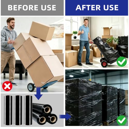 6 Pack Shrink Wrap Roll, 18 inch Wide Total 3546ft Industrial Stretch Film - color: Black