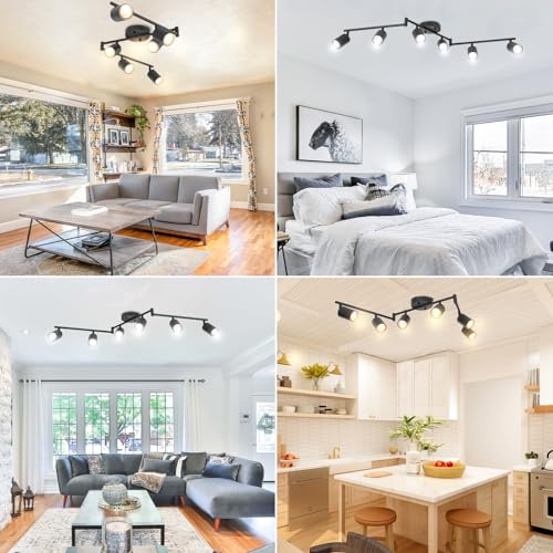 BoostArea LED 6 Light Track Lighting Kit, Black 6 Way Ceiling Spot Lighting, Flexibly Rotatable Light Head for Kitchen, Living Room, Bedroom, GU10 Bulb Not Included - color: 6 Light