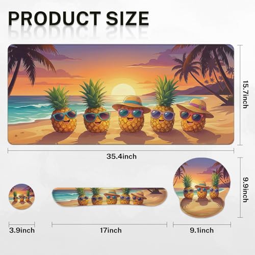 Britimes Keyboard Mouse Pad Set, 4 in 1 Desk Mat Set, Summer Pineapple - color: Summer Pineapple