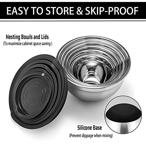 P&P CHEF Stainless Steel Mixing Bowls With Lids, Set of 6, Black - color: Black