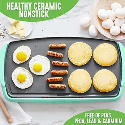 GreenLife 20" Extra Large Electric Griddle, Turquoise - color: Turquoise