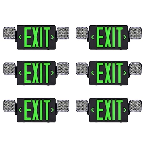 TANLUX Black Housing Exit Sign with Emergency Lights, LED Emergency Exit Light with Battery Backup, UL Listed, AC 120/277V, Commercial Emergency Lights Combo for Business - 6 Pack - color: Black Housing+Green Letter, size: 6 Pack