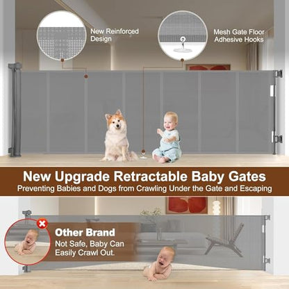 Miumoon 120 inch Reinforced Retractable Baby Gates 34 inch Tall - color: Gray, size: 34" Tall x 120" Wide